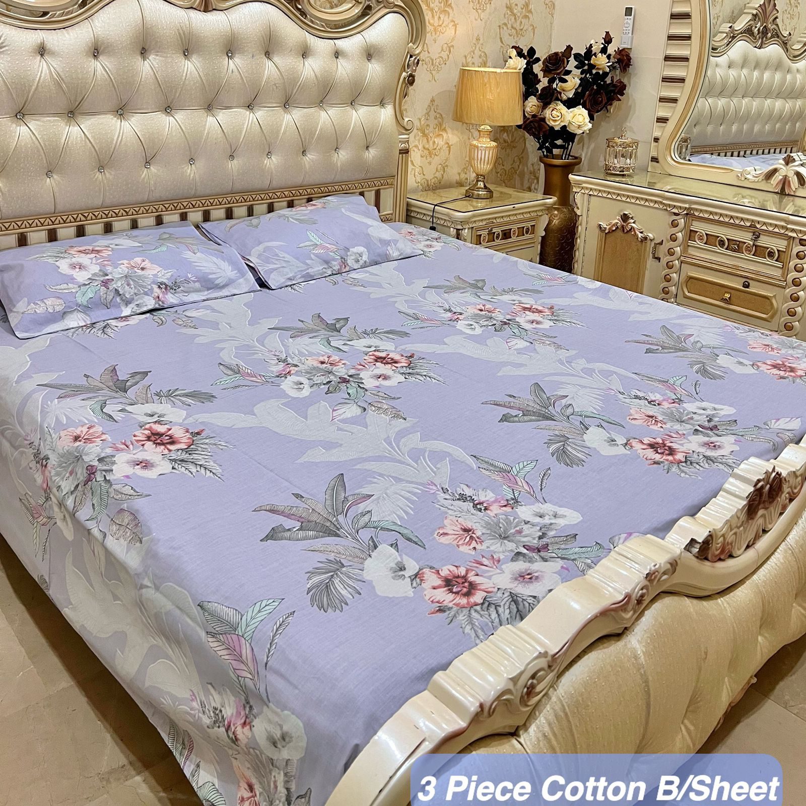 Cotton 3 Piece King Size Double Bedsheet