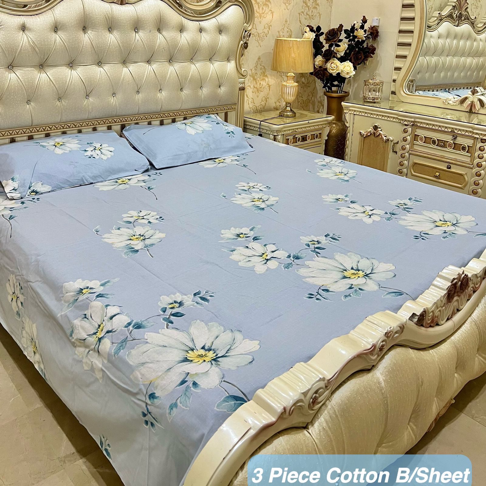 Cotton 3 Piece King Size Double Bedsheet