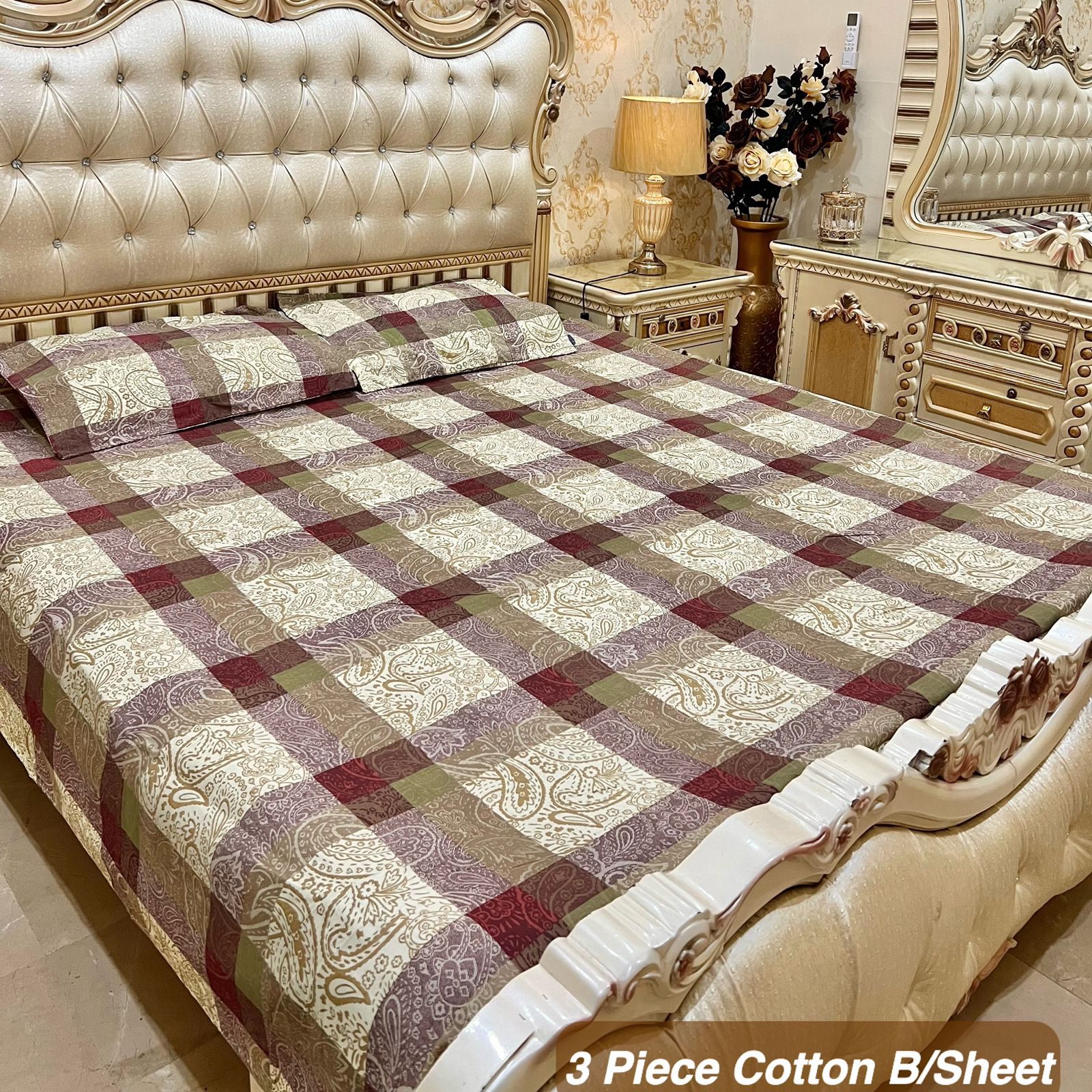 Cotton 3 Piece King Size Double Bedsheet