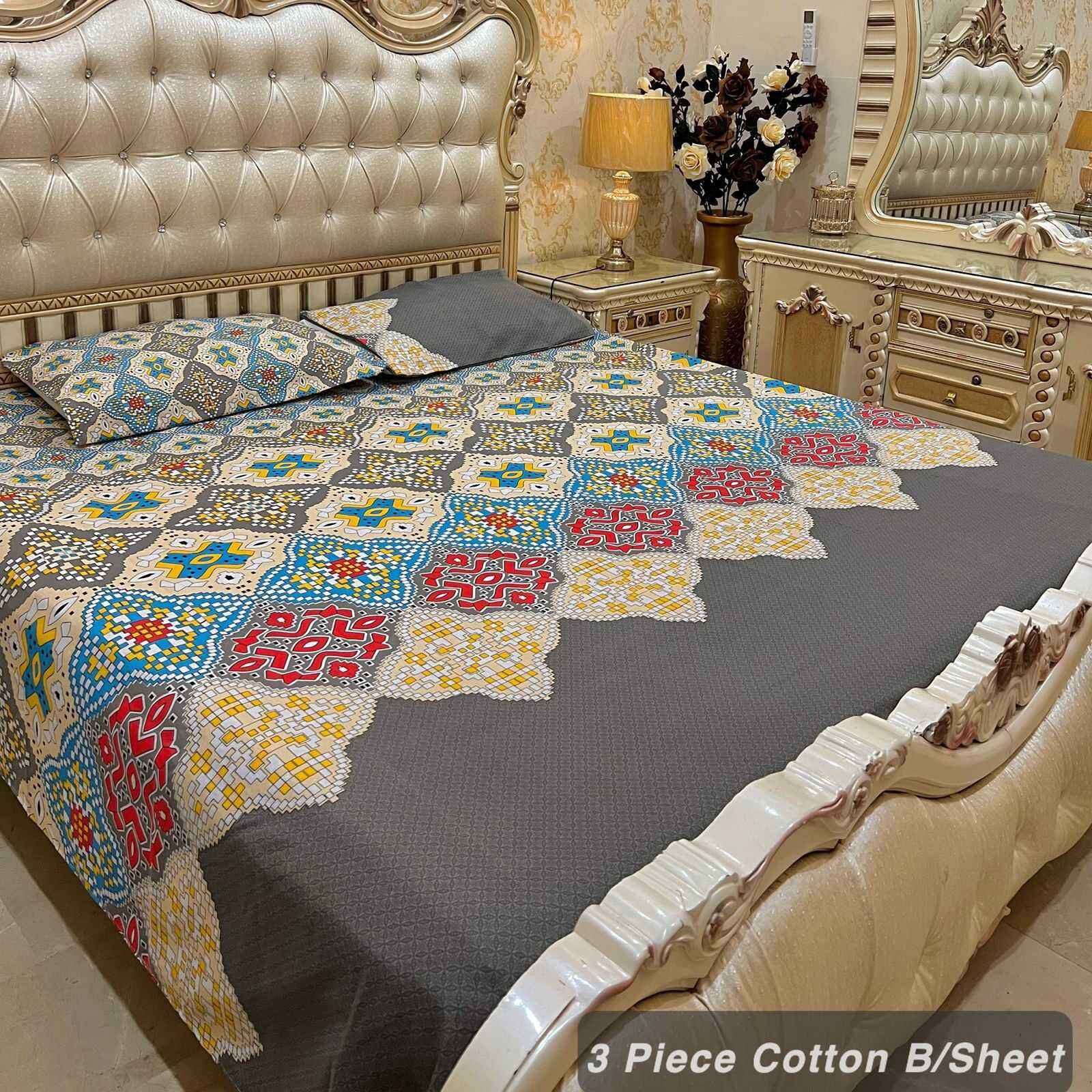 Cotton 3 Piece King Size Double Bedsheet