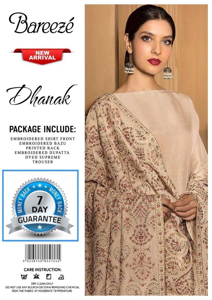 bareeze embroidered dhanak suit