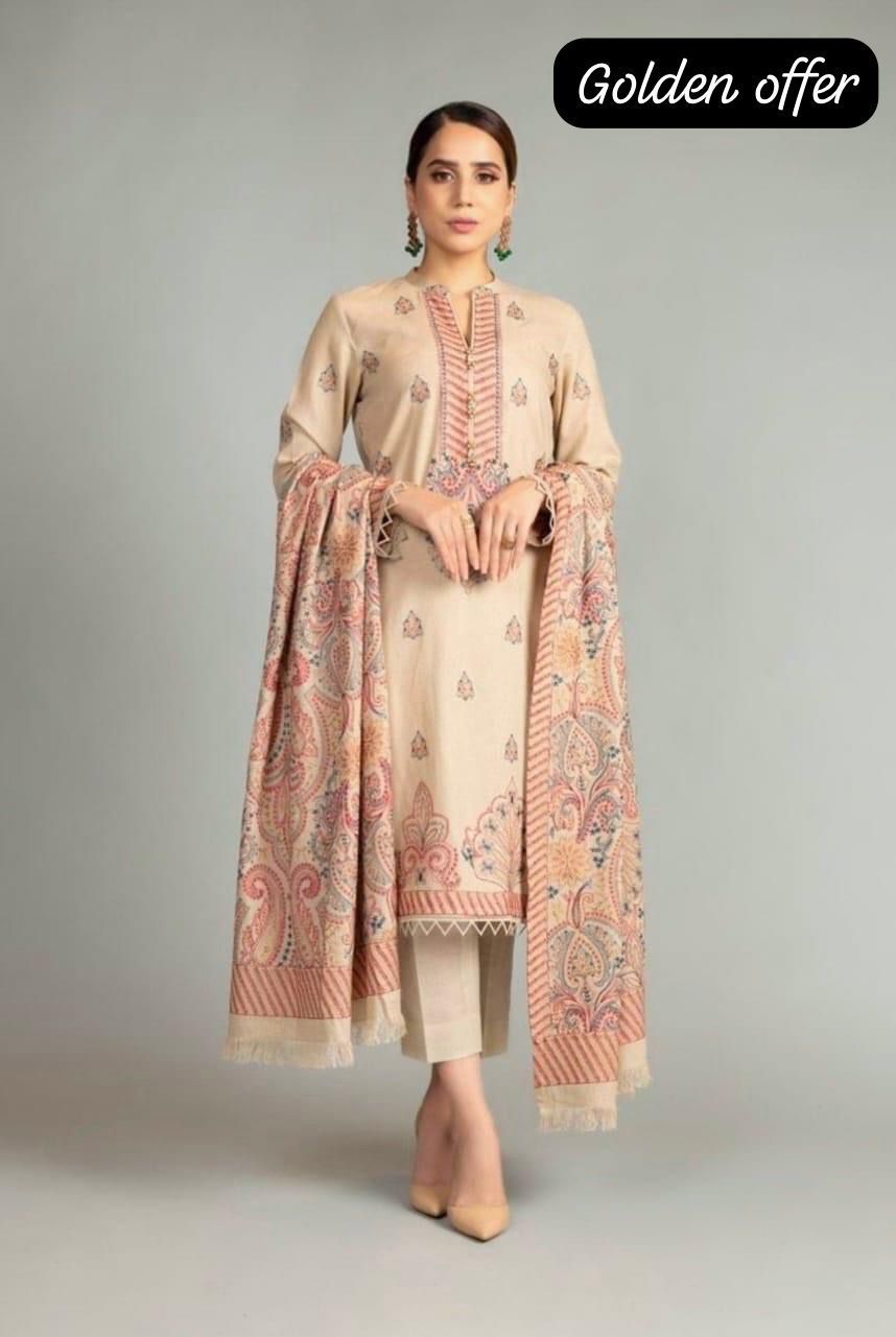 bareeze embroidered dhanak suit