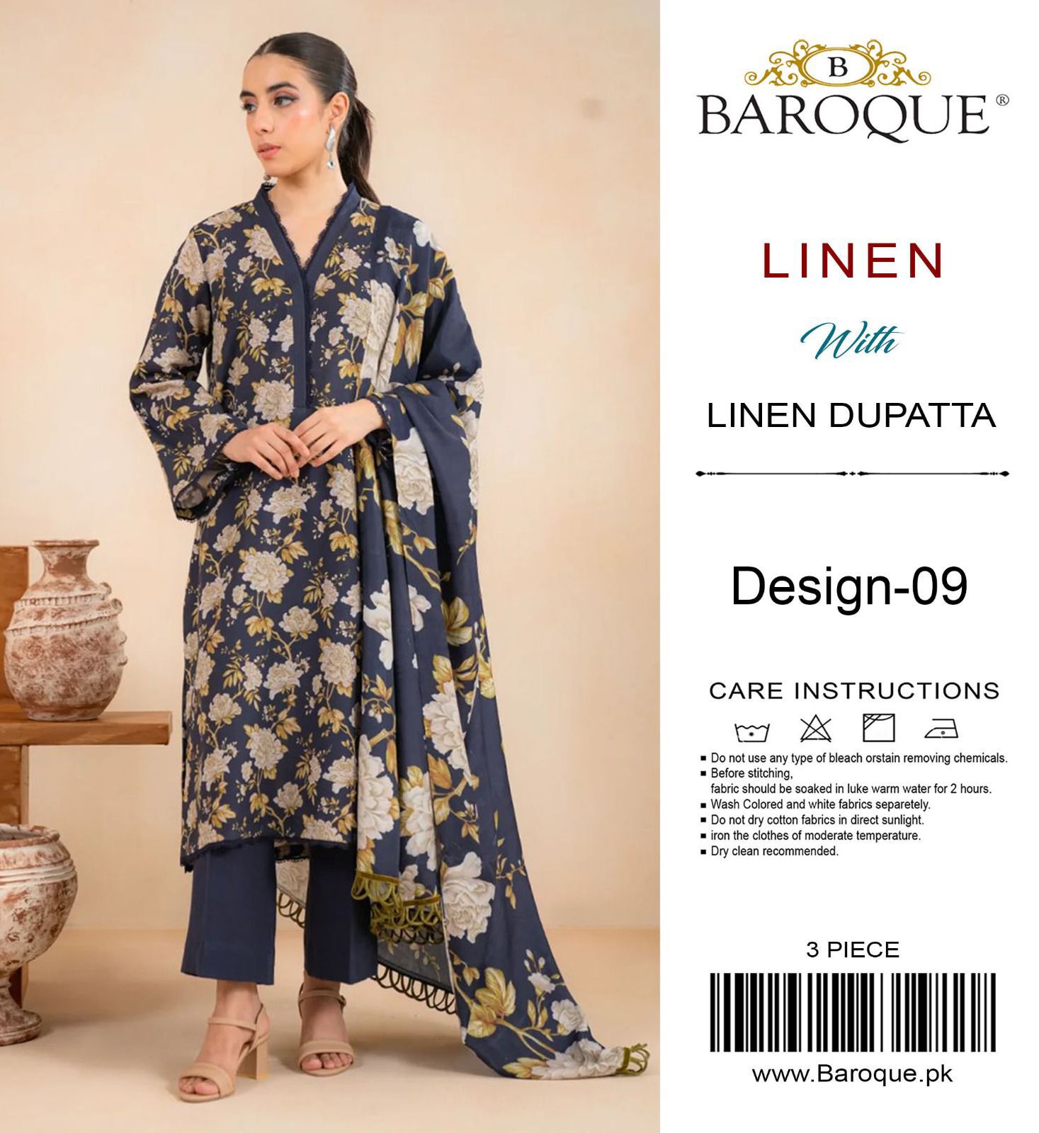 Baroque Digital Printed Linen-3PC